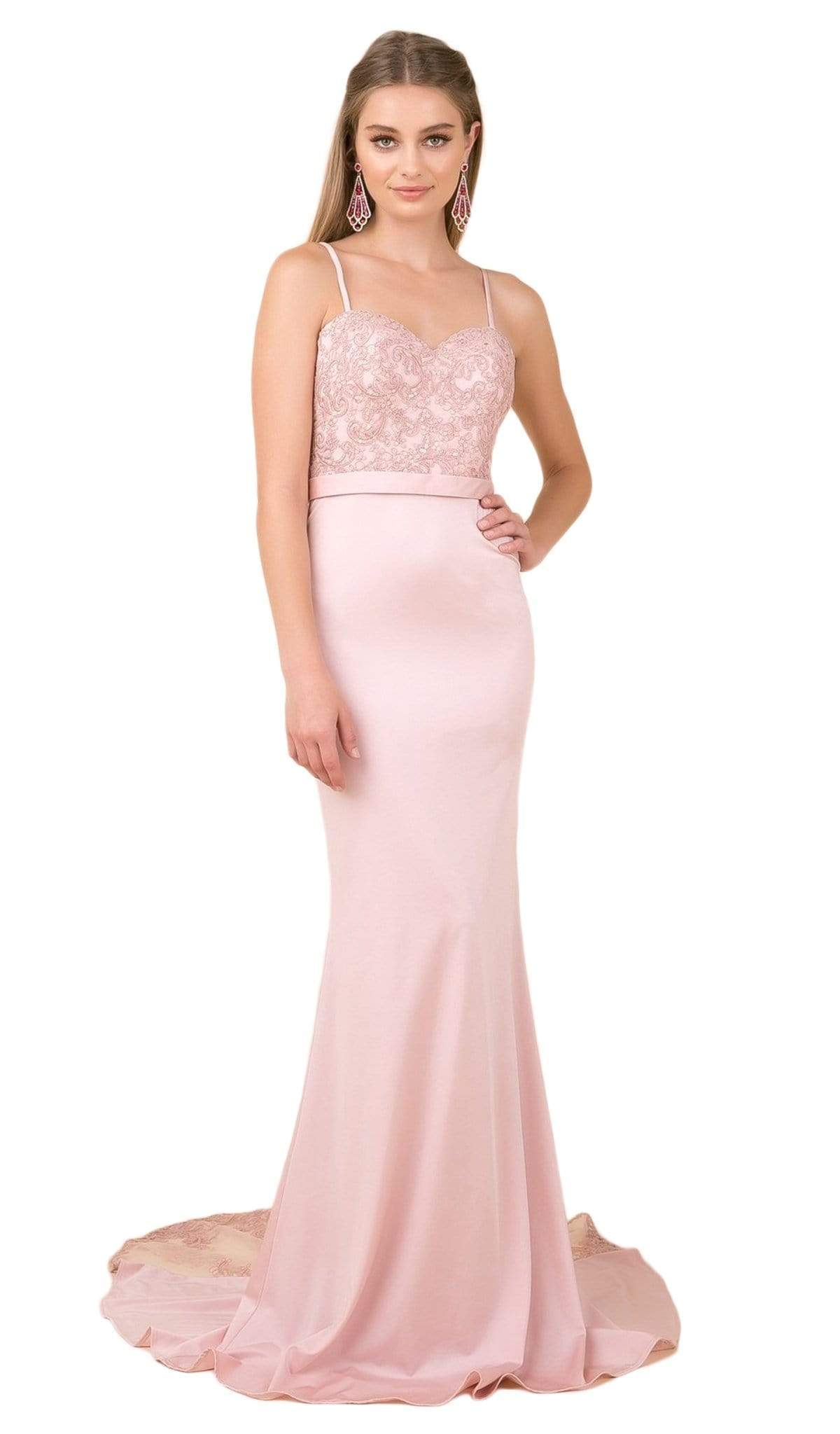 Nox Anabel - E276 Sequined Lace Illusion Paneled Long Gown Evening Dresses XS / Rose