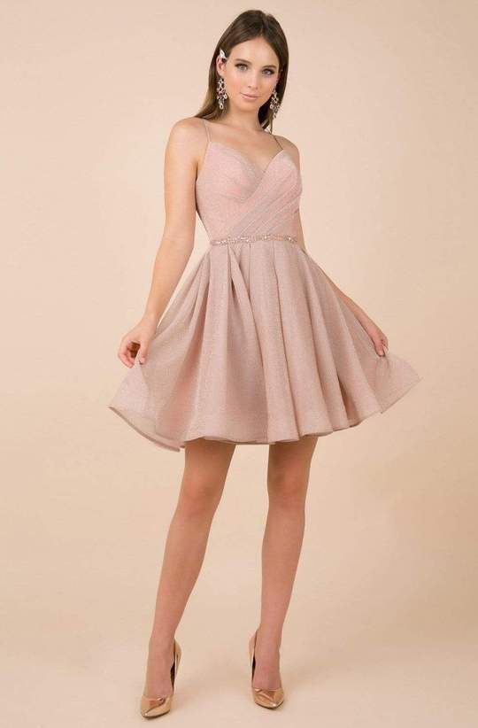 Nox Anabel - Embellished V-neck Pleated A-line Dress T681 - 1 pc Blush In Size L Available CCSALE L / Blush