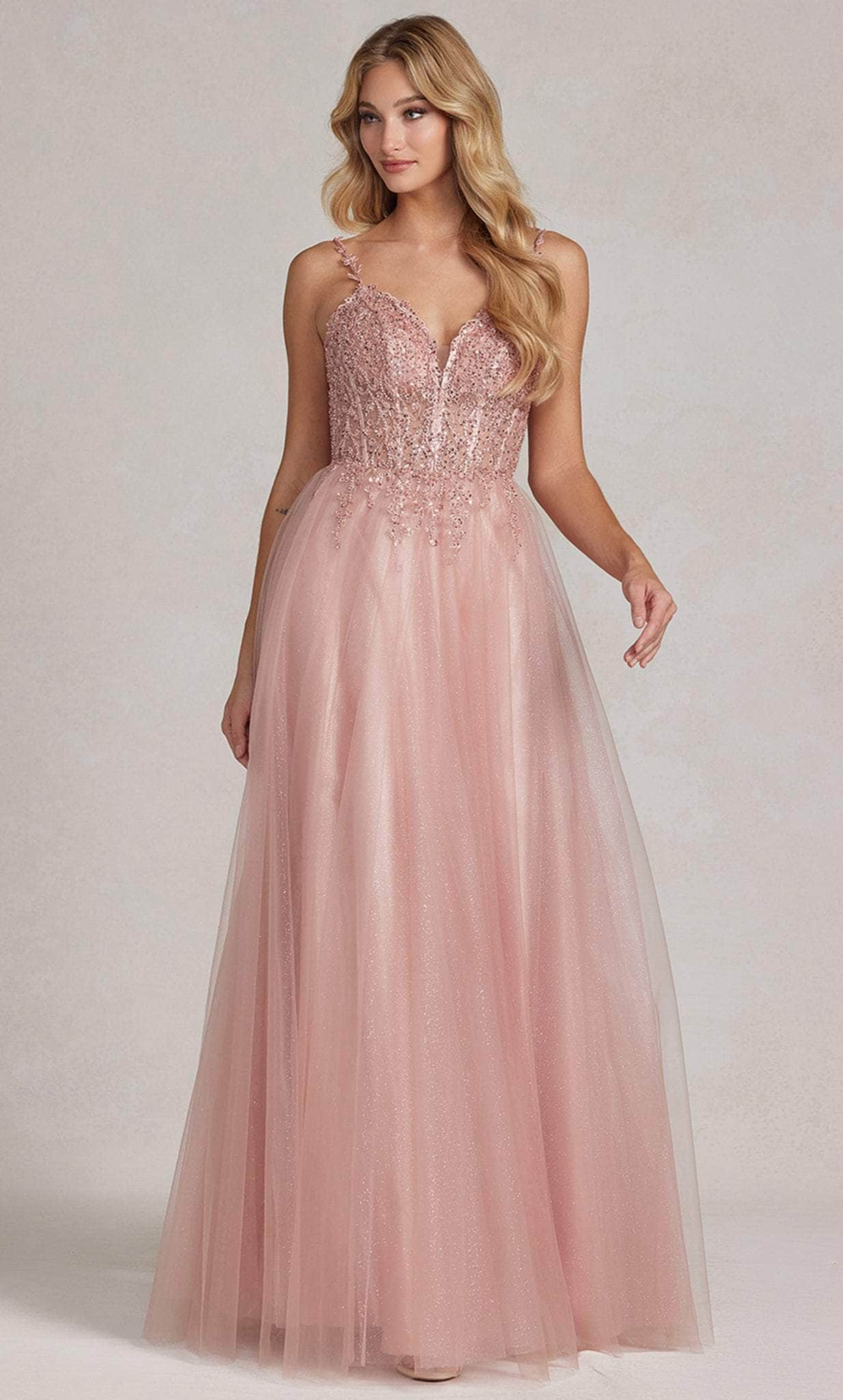 Nox Anabel F1086 - Sheer Bodice Prom Gown Prom Dresses 00 / Rosegold