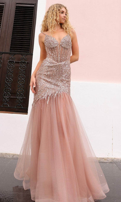 Nox Anabel F1467 - Jeweled Corset Prom Dress Special Occasion Dress 4 / Mocha Gold