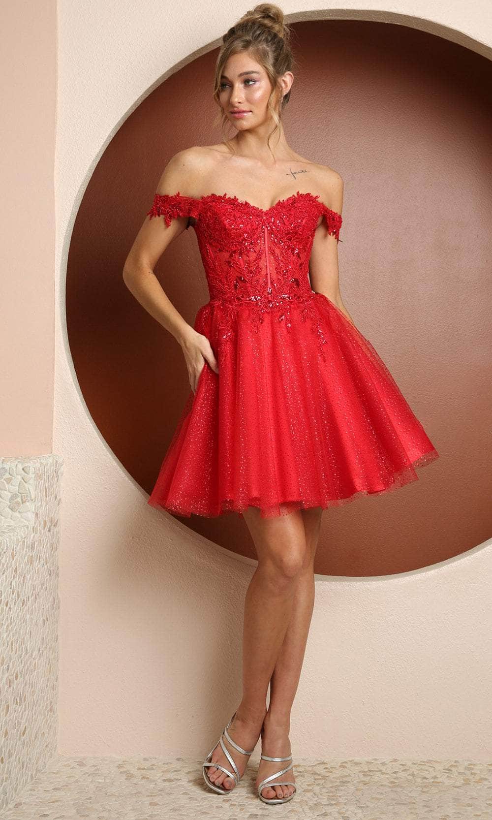 Nox Anabel F731 - Sheer Lace Off-shoulder Short Dress Cocktail Dresses