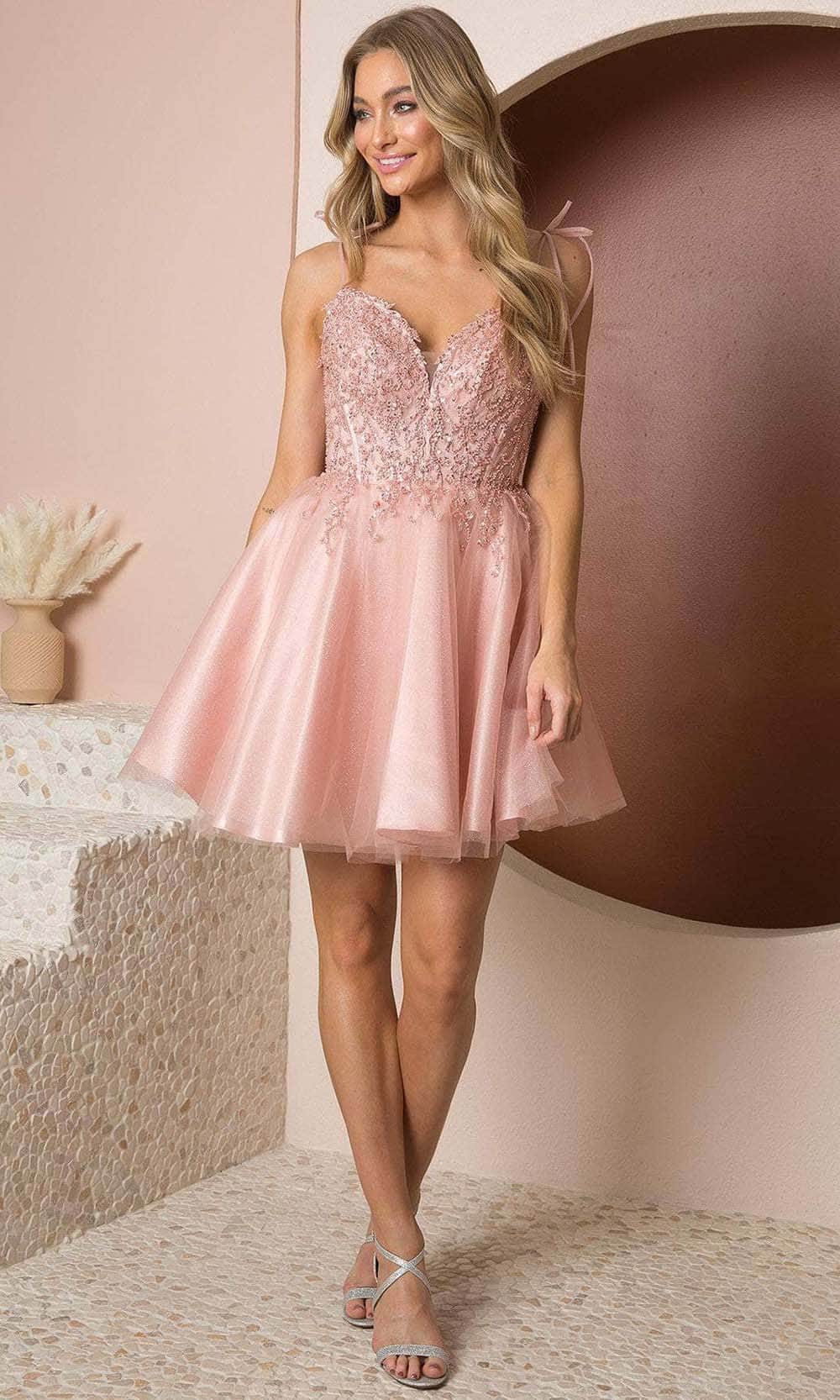Nox Anabel F732 - Embellished Deep Sweetheart Short Dress Cocktail Dress 00 / Blush