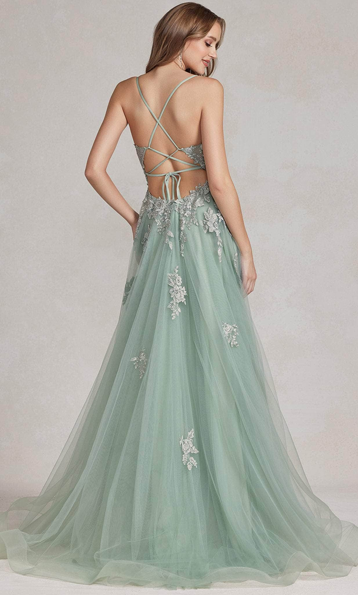 Nox Anabel G1149 - Embroidered Plunging V-Neck Prom Gown Prom Dresses