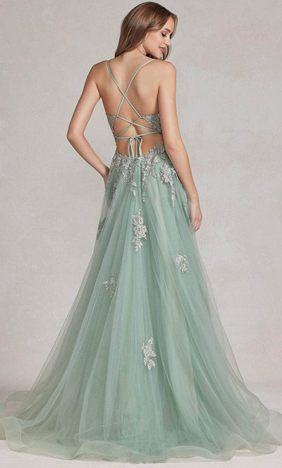 Nox Anabel G1149 - Embroidered Plunging V-Neck Prom Gown Prom Dresses