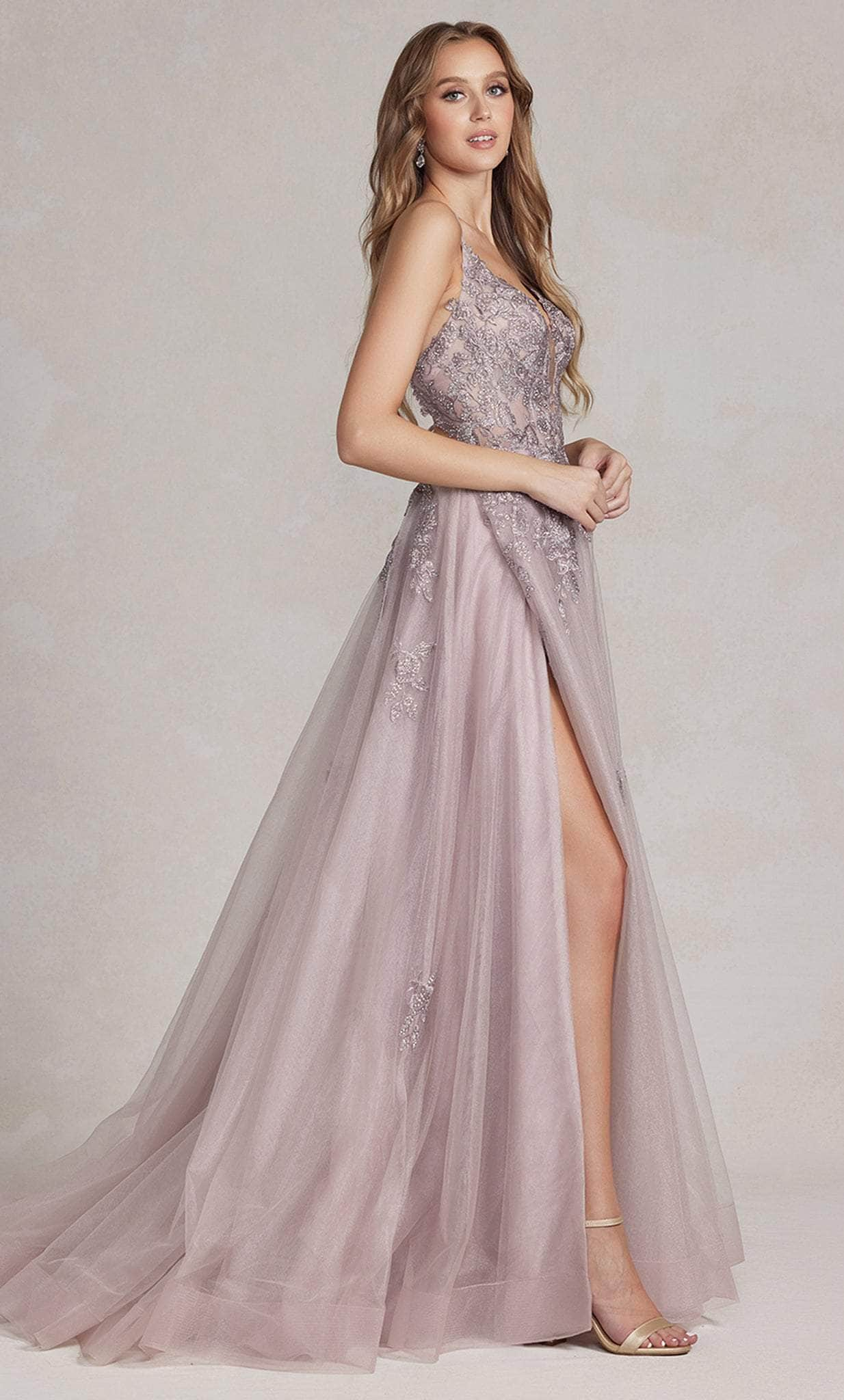 Nox Anabel G1149 - Embroidered Plunging V-Neck Prom Gown Prom Dresses