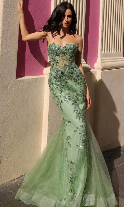 Nox Anabel G1258 - Strapless Sequin Lace Evening Dress Special Occasion Dress 0 / Sage Green