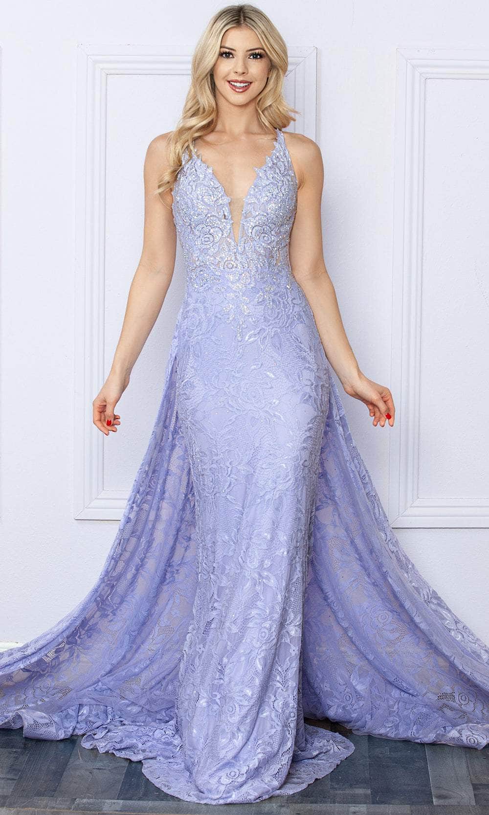 Nox Anabel G1353 - Lace V-Neck Prom Dress Special Occasion Dress 0 / Periwinkle