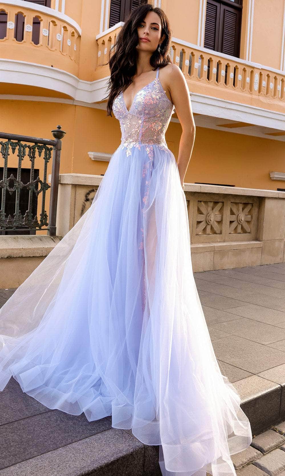 Nox Anabel G1354 - Crisscross Back Sequin Prom Dress Special Occasion Dress 0 / Periwinkle