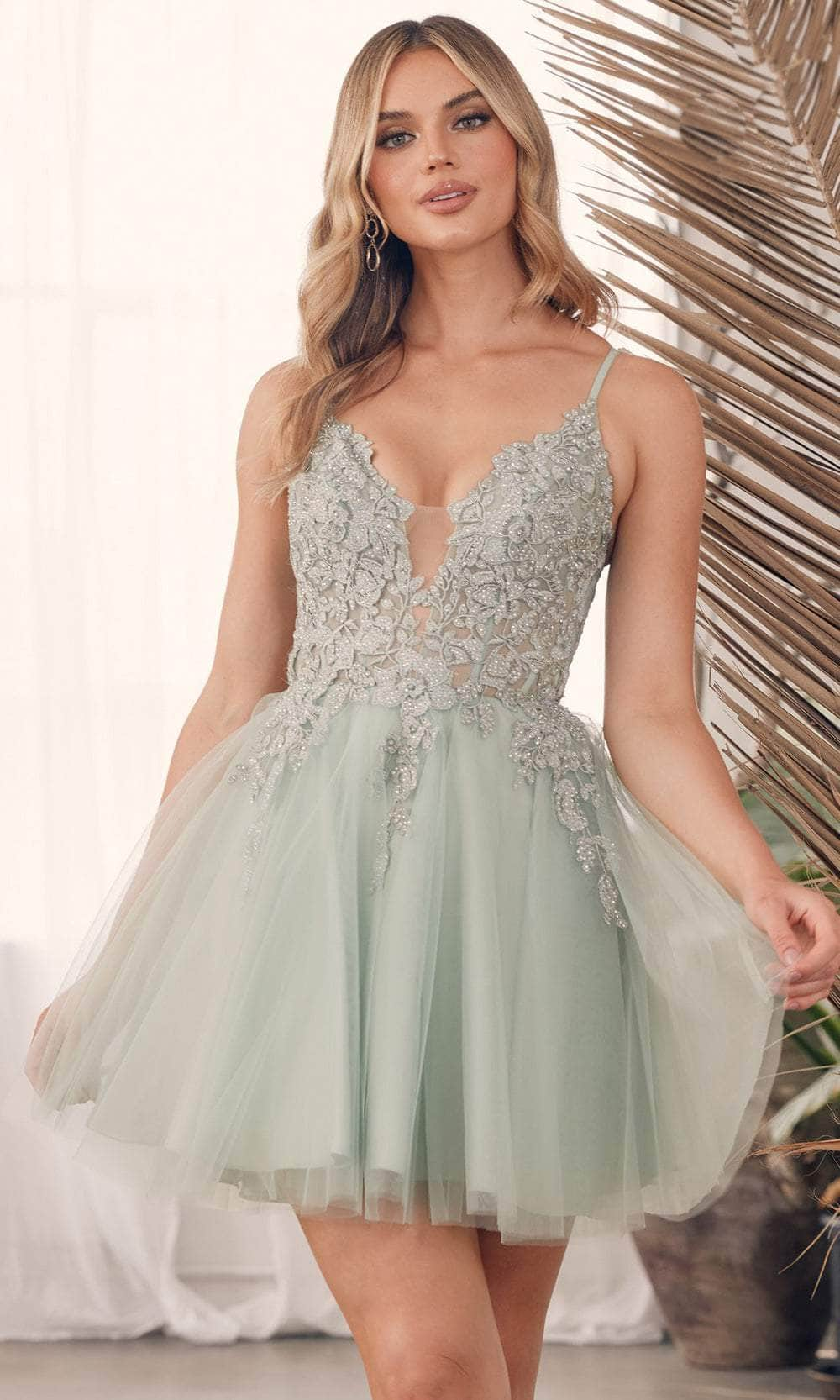 Nox Anabel G785 - Plunging V-Neck Tulle Cocktail Dress Prom Dresses