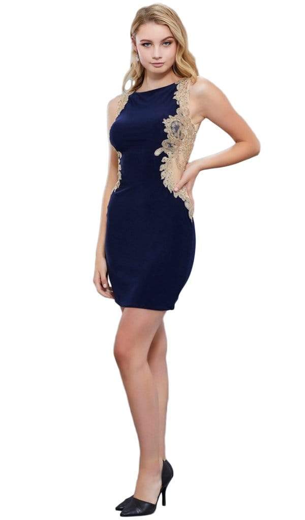 Nox Anabel - Gilded Bateau Neck Sheath Cocktail Dress 6312 - 1 pc Navy In Size L Available CCSALE L / Navy