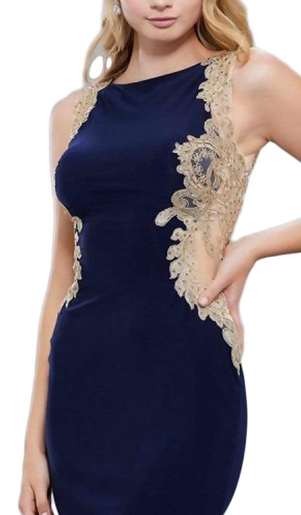 Nox Anabel - Gilded Bateau Neck Sheath Cocktail Dress 6312 - 1 pc Navy In Size L Available CCSALE L / Navy