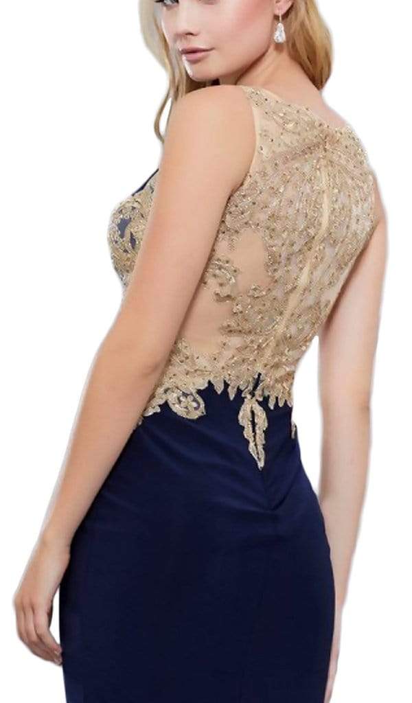 Nox Anabel - Gilded Bateau Neck Sheath Cocktail Dress 6312 - 1 pc Navy In Size L Available CCSALE L / Navy
