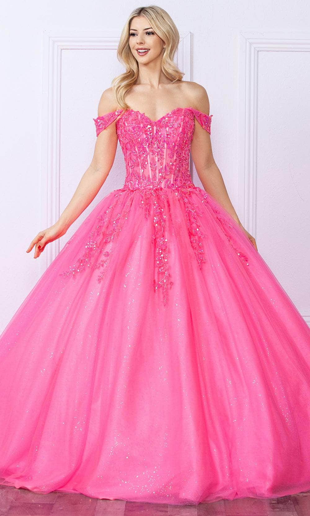Nox Anabel H1349 - Beaded Corset Bodice Ballgown Ball Gowns 4 / Hot Pink