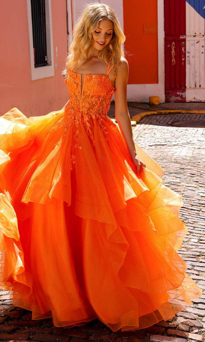 Nox Anabel H1351 - Ruffled A-Line Prom Dress Special Occasion Dress 0 / Orange