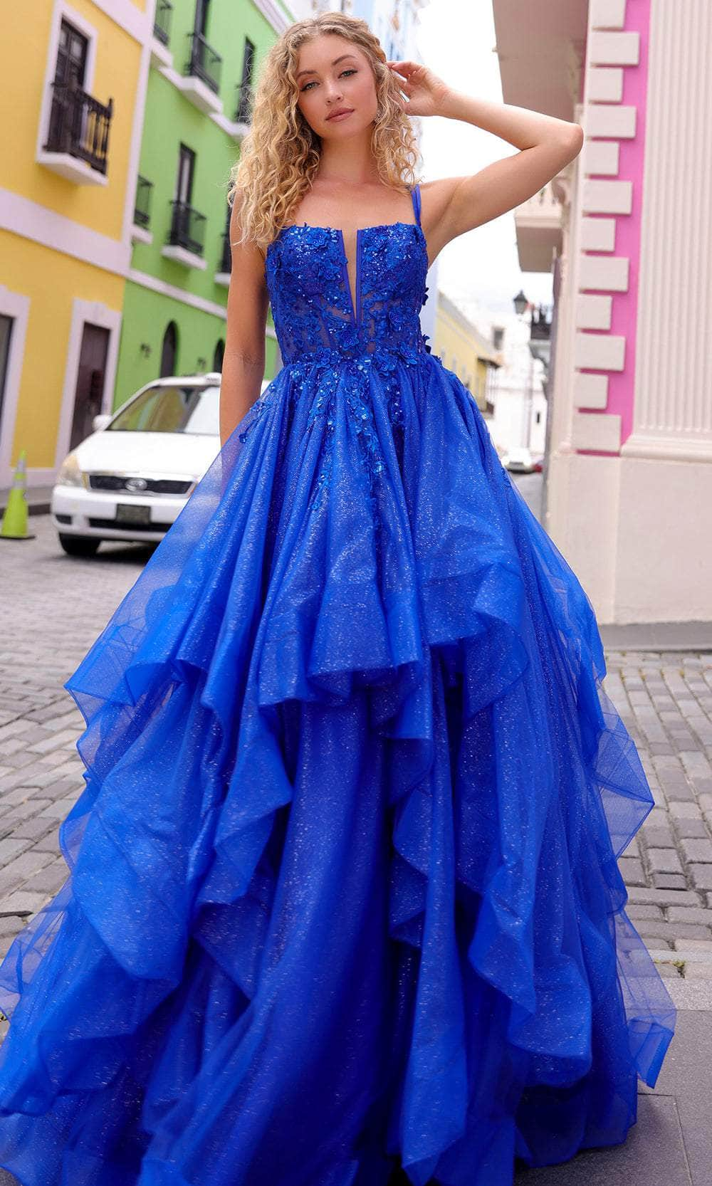 Nox Anabel H1351 - Ruffled A-Line Prom Dress Special Occasion Dress 0 / Royal Blue