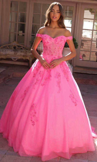 Nox Anabel H1352 - Lace-Up Back Embroidered Ballgown Ball Gowns 4 / Hot Pink