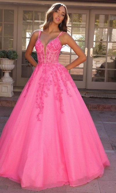 Nox Anabel H1357 - Double Strap Embroidered Ballgown Special Occasion Dress 2 / Hot Pink Multi