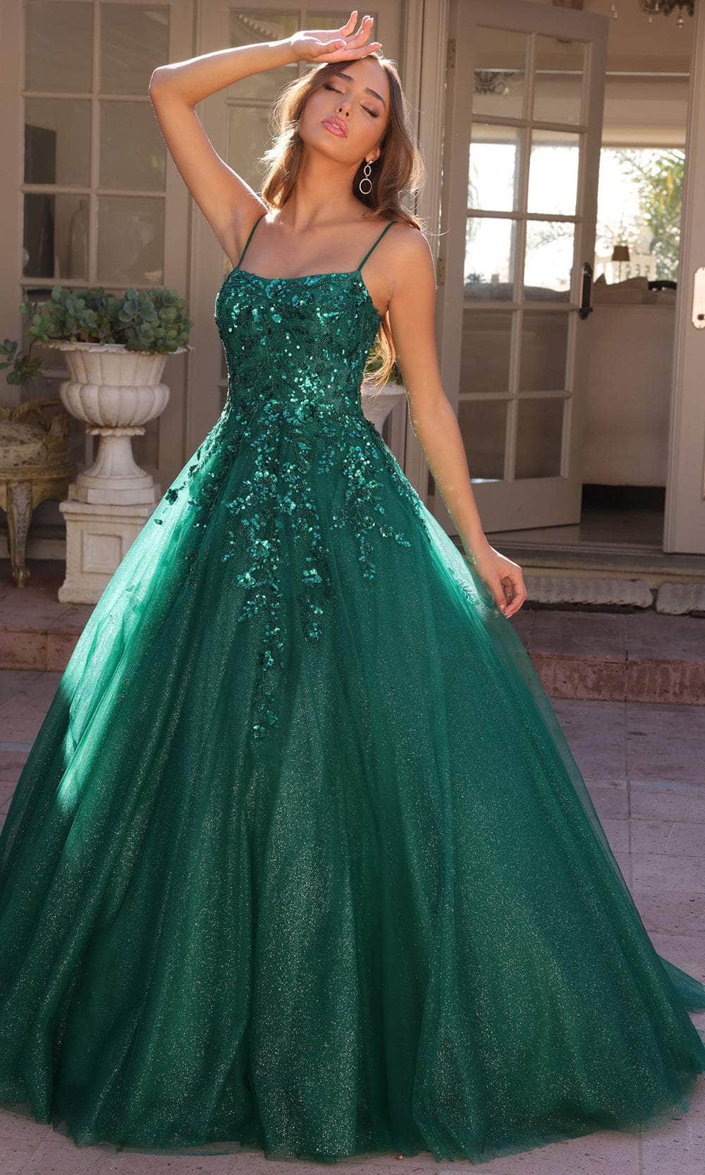 Nox Anabel H1464 - Glitter A-Line Prom Dress Special Occasion Dress 0 / Hunter Green