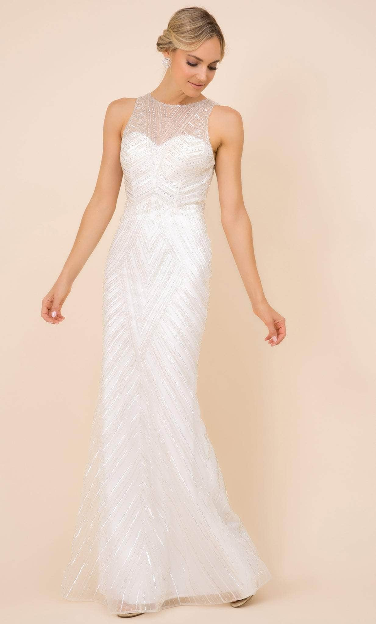 Nox Anabel H404W - Illusion Sequined Fitting Gown Special Occasion Dress 2 / Off White