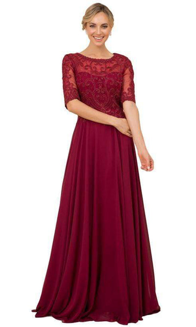 Nox Anabel - Illusion Jewel Embroidered Lace Chiffon Dress Y538 - 1 pc Burgundy In Size 22W Available CCSALE 22W / Burgundy
