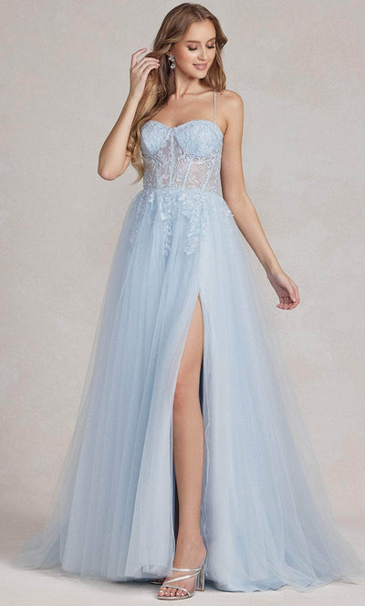 Nox Anabel J1089 - Sleeveless Sheer Embroidered Ballgown Ball Gowns 00 / Ice Blue