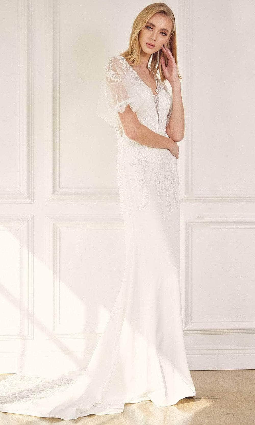 Nox Anabel JE927 - Embroidered Plunging V-neck Wedding Dress Wedding Dresses 00 / White