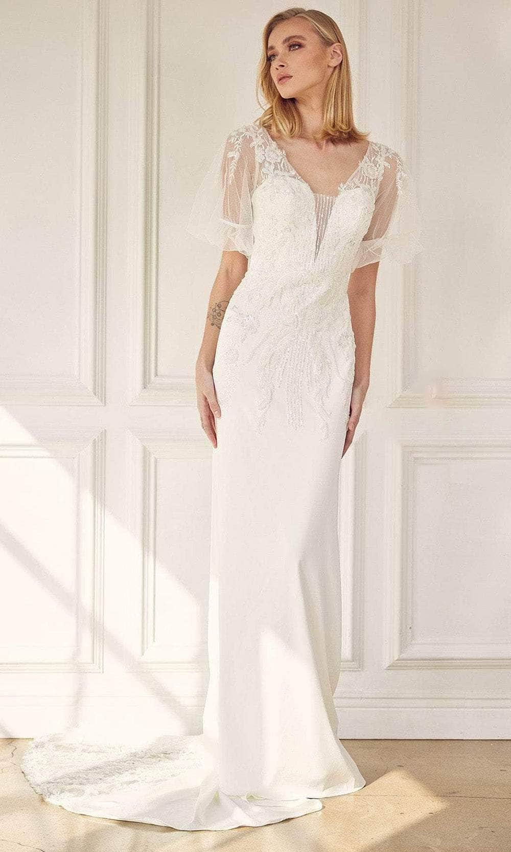 Nox Anabel JE927 - Embroidered Plunging V-neck Wedding Dress Wedding Dresses