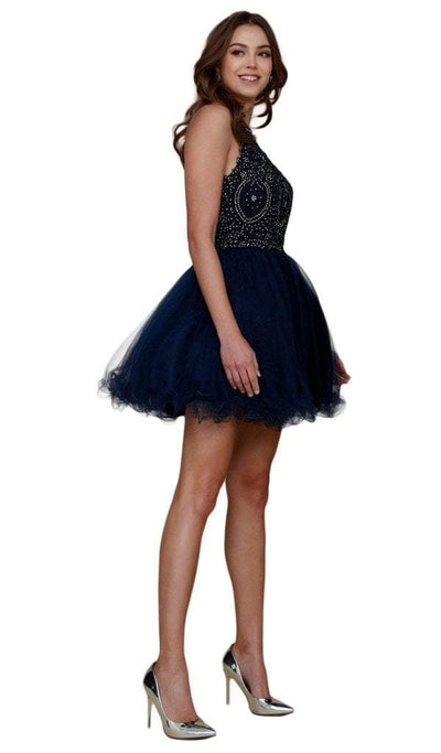 Nox Anabel Jewel Lace Applique A-Line Cocktail Dress B652 - 1 pc Blush in Size S Available CCSALE M / Navy Blue
