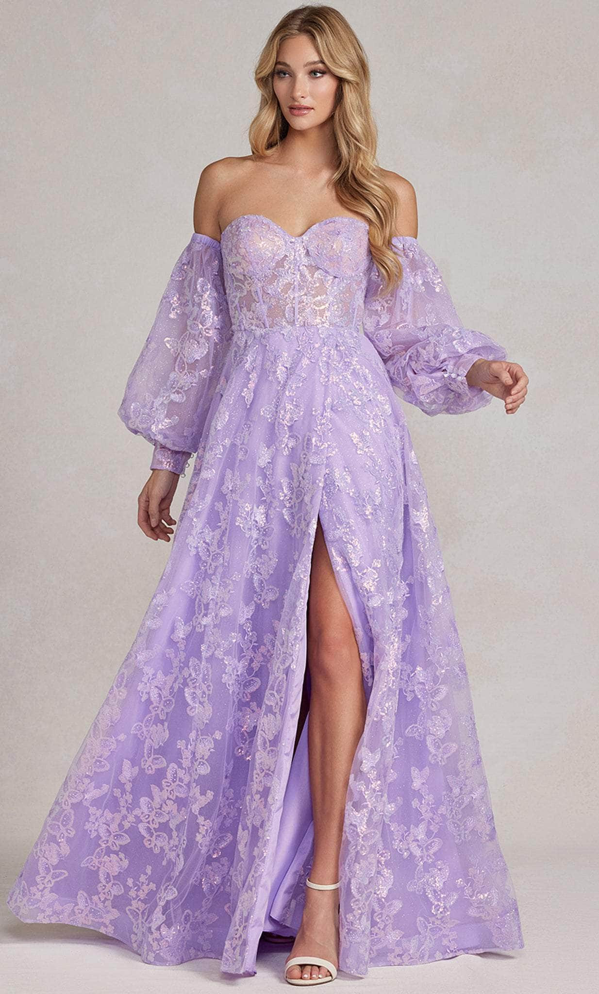 Nox Anabel K1155 - Strapless Detachable Sleeves Prom Dress Prom Dresses 00 / Lilac