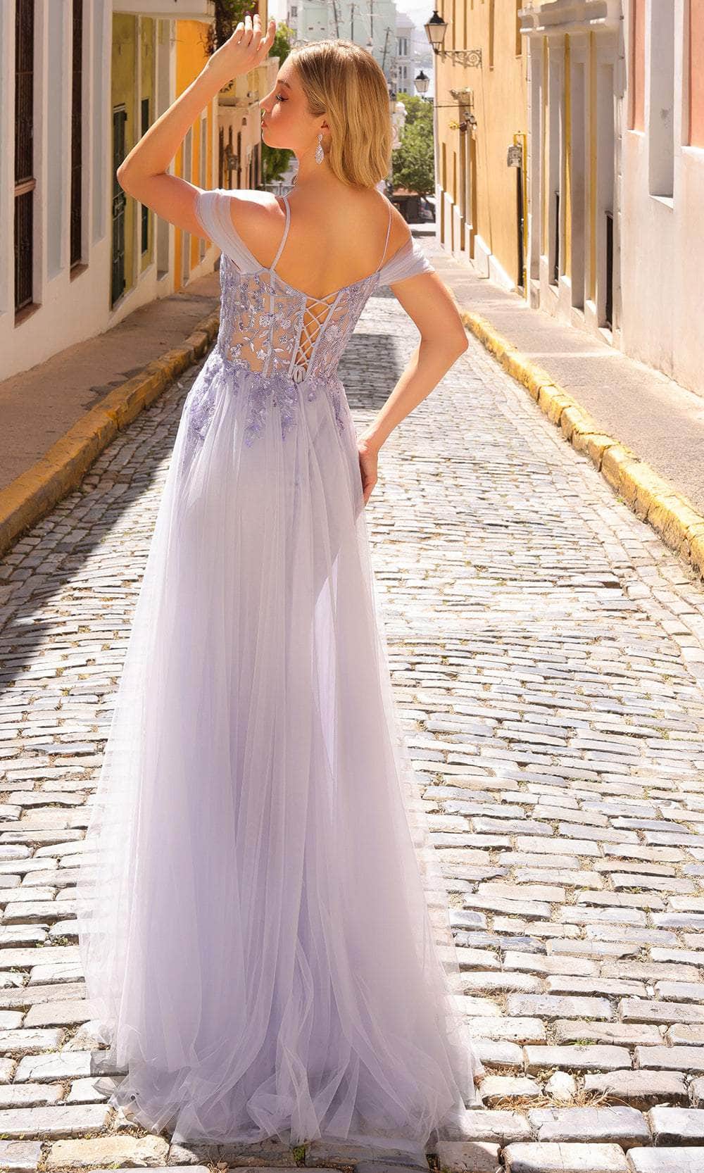 Nox Anabel L1362 - Floral Embroidered Plunging Neck Gown Prom Gown 