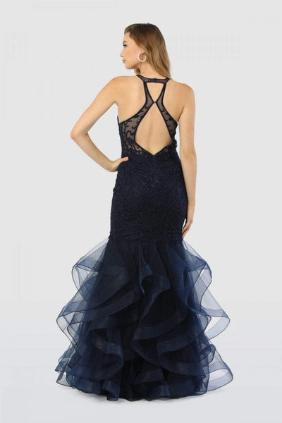 Nox Anabel - M189 Beaded Lace Halter Ruffled Mermaid Dress Evening Dresses