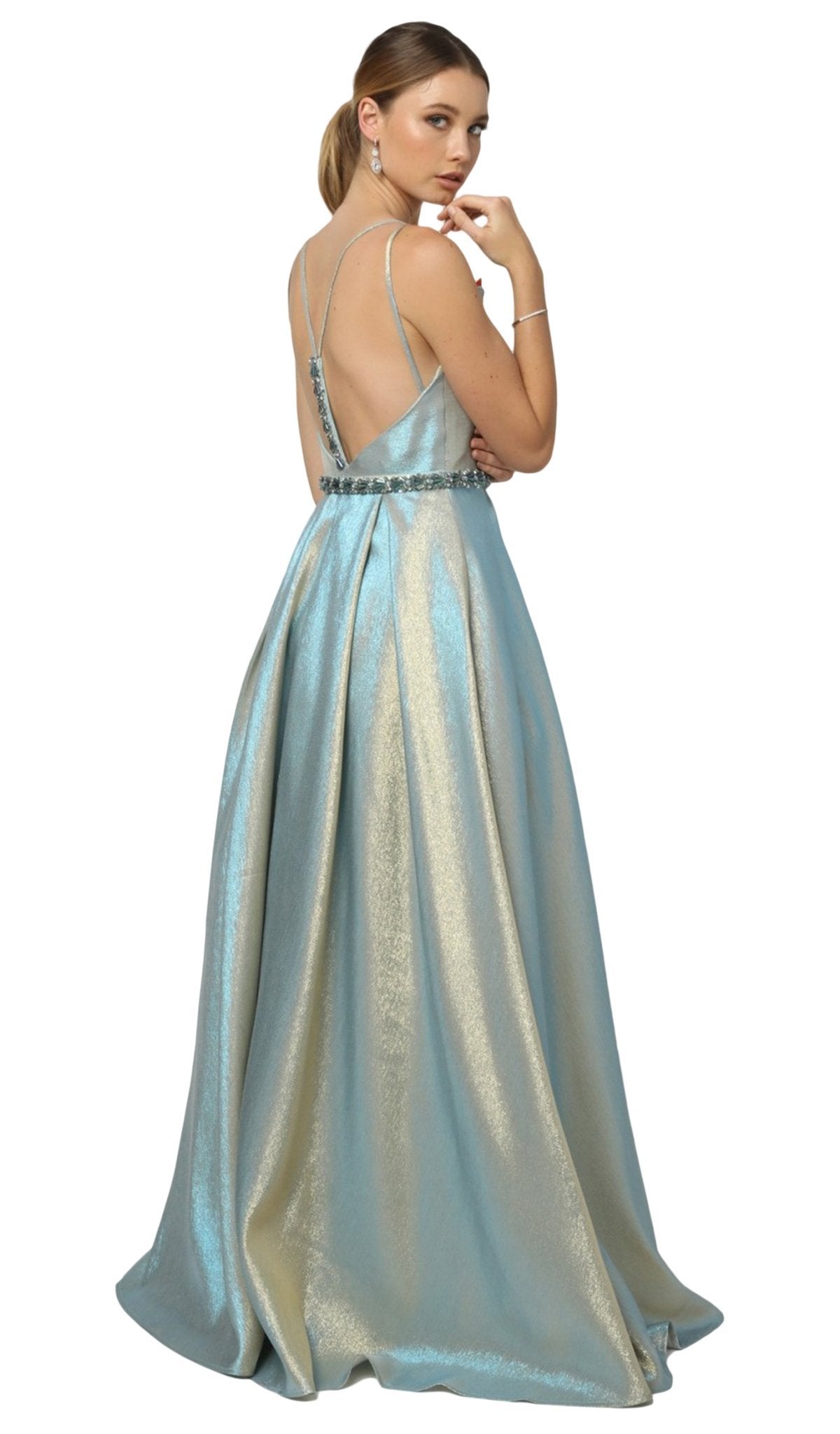 Nox Anabel - M271 Illusion Plunge Glitter A-Line Gown Special Occasion Dress