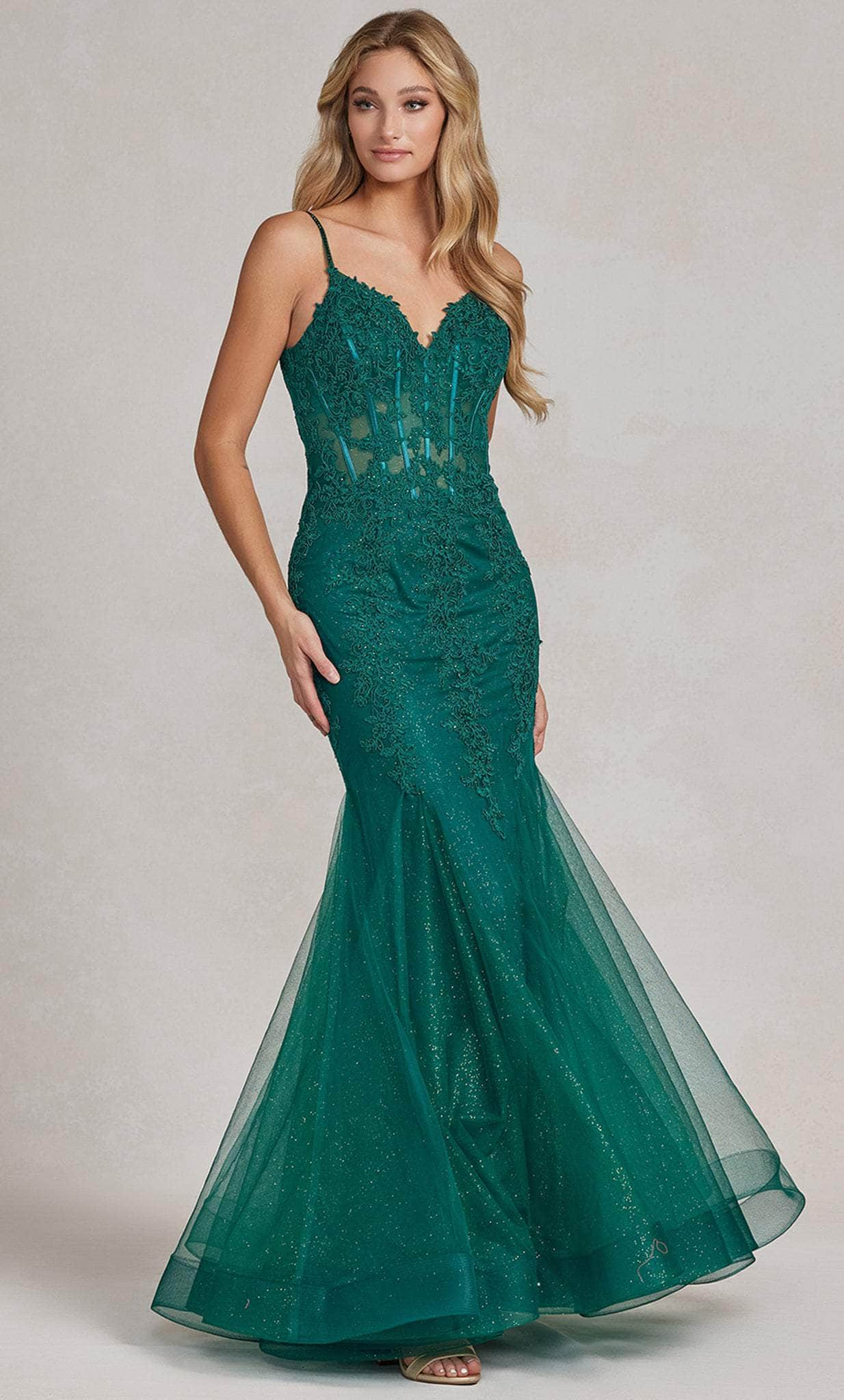 Nox Anabel P1170 - Lace Appliqued Mermaid Prom Dress Prom Dresses 2 / Emerald