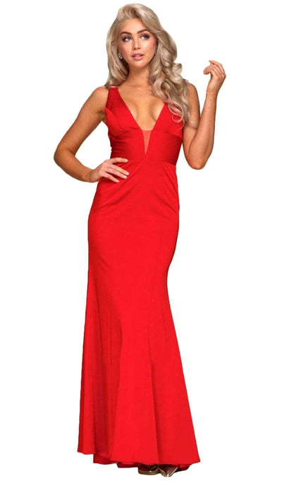 Nox Anabel - Q010 Plunging V-neck Sheath Dress Special Occasion Dress XS / Red