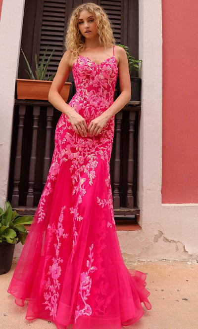 Nox Anabel Q1390 - Vibrant Corset Prom Dress Special Occasion Dress 0 / Coral Fuchsia