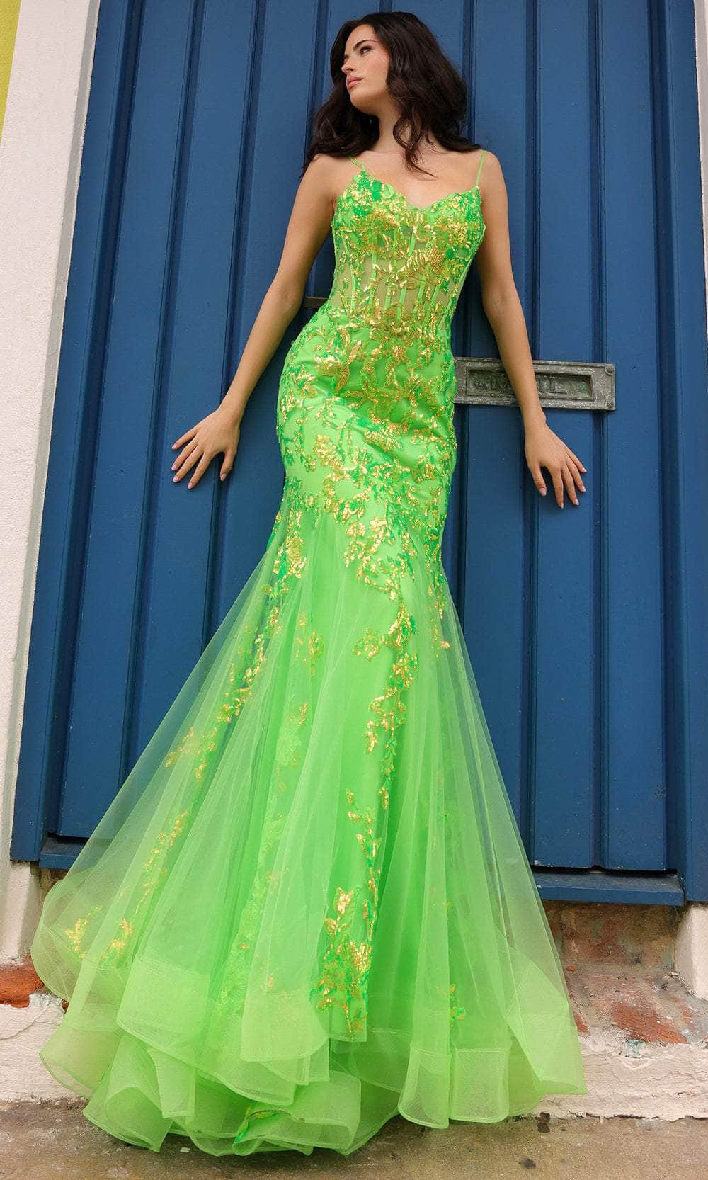 Nox Anabel Q1390 - Vibrant Corset Prom Dress Special Occasion Dress 0 / Neon Green