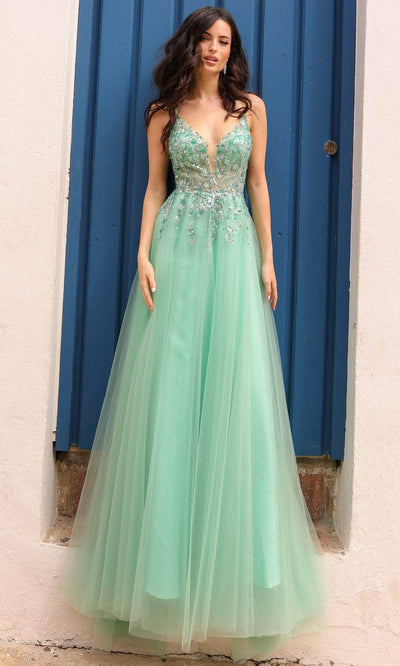 Nox Anabel Q1391 - Plunging V-Back Prom Dress Special Occasion Dress 0 / Dusty Sage