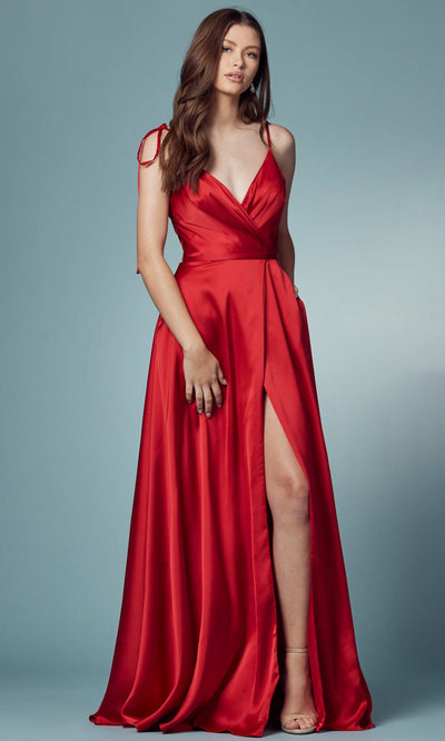 Nox Anabel R1029 - Tie Strap A-Line Prom Dress Prom Dresses 2 / Red