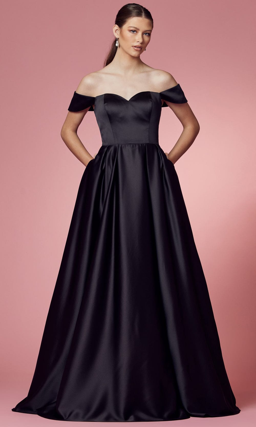 Nox Anabel R1032 - Off Shoulder A-Line Prom Dress Prom Dresses 2 / Black