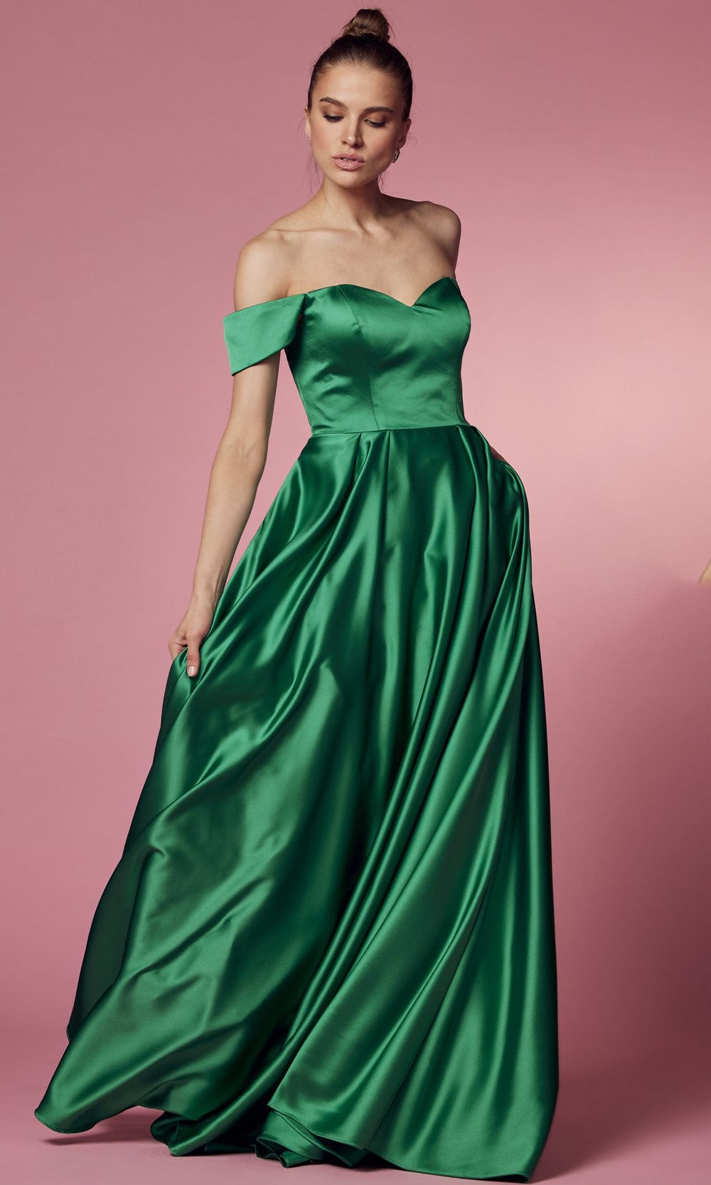 Nox Anabel R1032 - Off Shoulder A-Line Prom Dress Prom Dresses 2 / Emerald Green