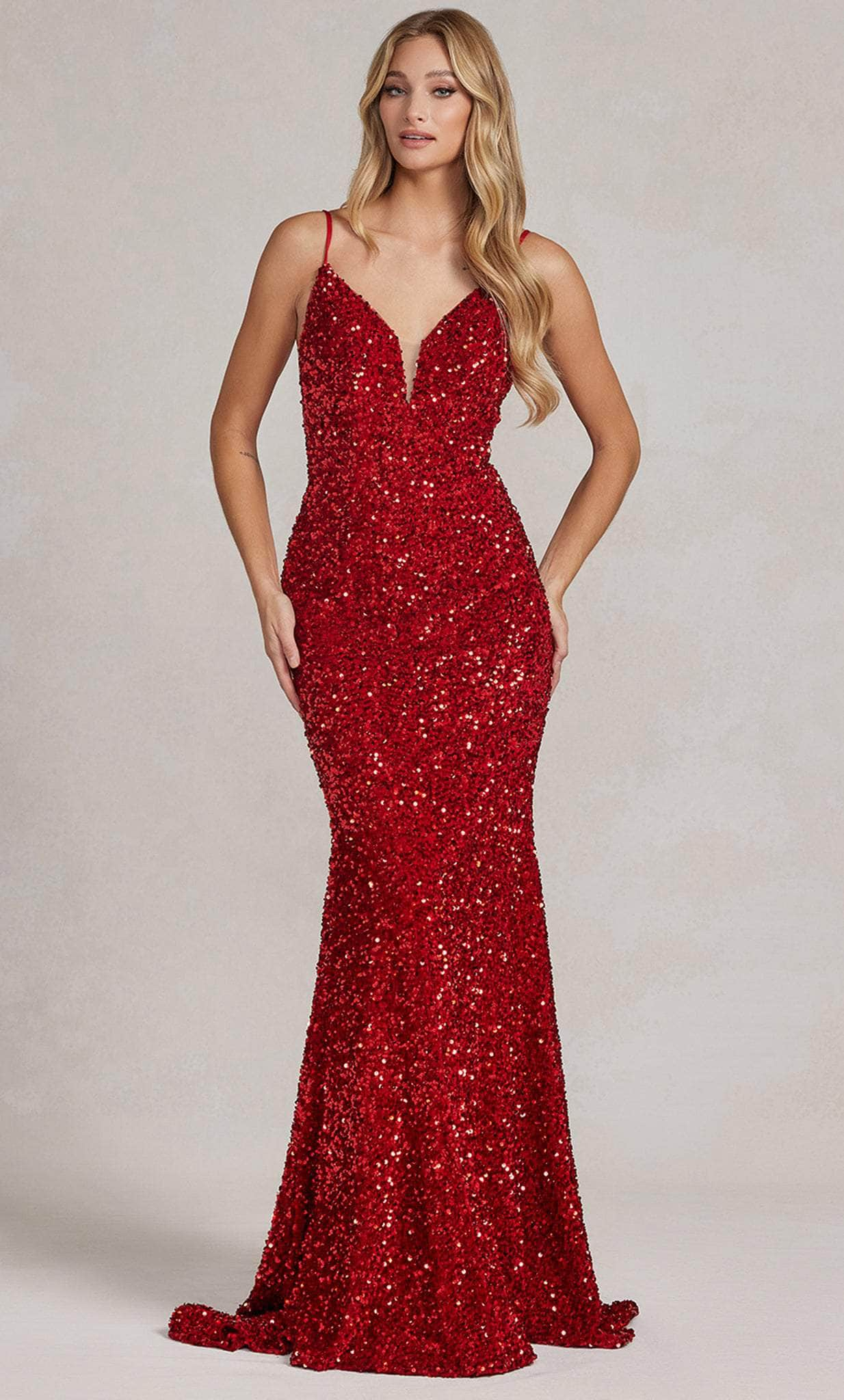 Nox Anabel R1071 - Sequin V-Neck Evening Dress Evening Dresses