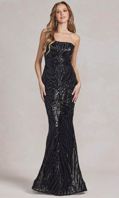 Nox Anabel R1204 - One Shoulder Sequin Evening Dress Evening Dresses 00 / Black