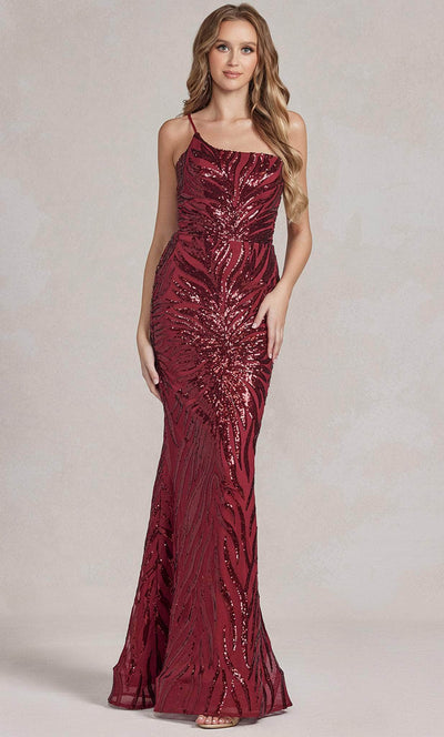 Nox Anabel R1204 - One Shoulder Sequin Evening Dress Evening Dresses 00 / Burgundy