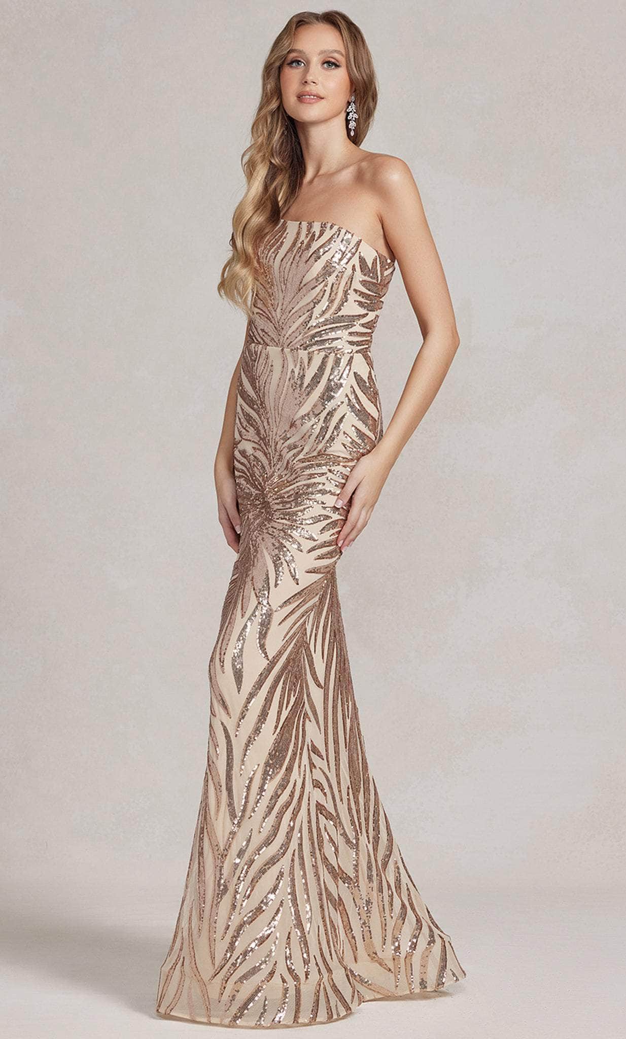 Nox Anabel R1204 - One Shoulder Sequin Evening Dress Evening Dresses 00 / Gold