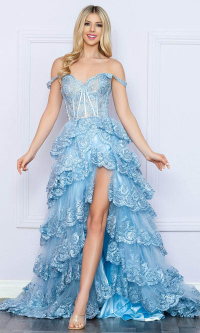 Nox Anabel R1299 - Sequin Tiered Prom Dress Special Occasion Dress 0 / Light Blue