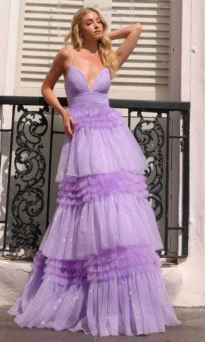 Nox Anabel R1316 - Deep V-Neck Tiered Prom Dress Special Occasion Dresses 