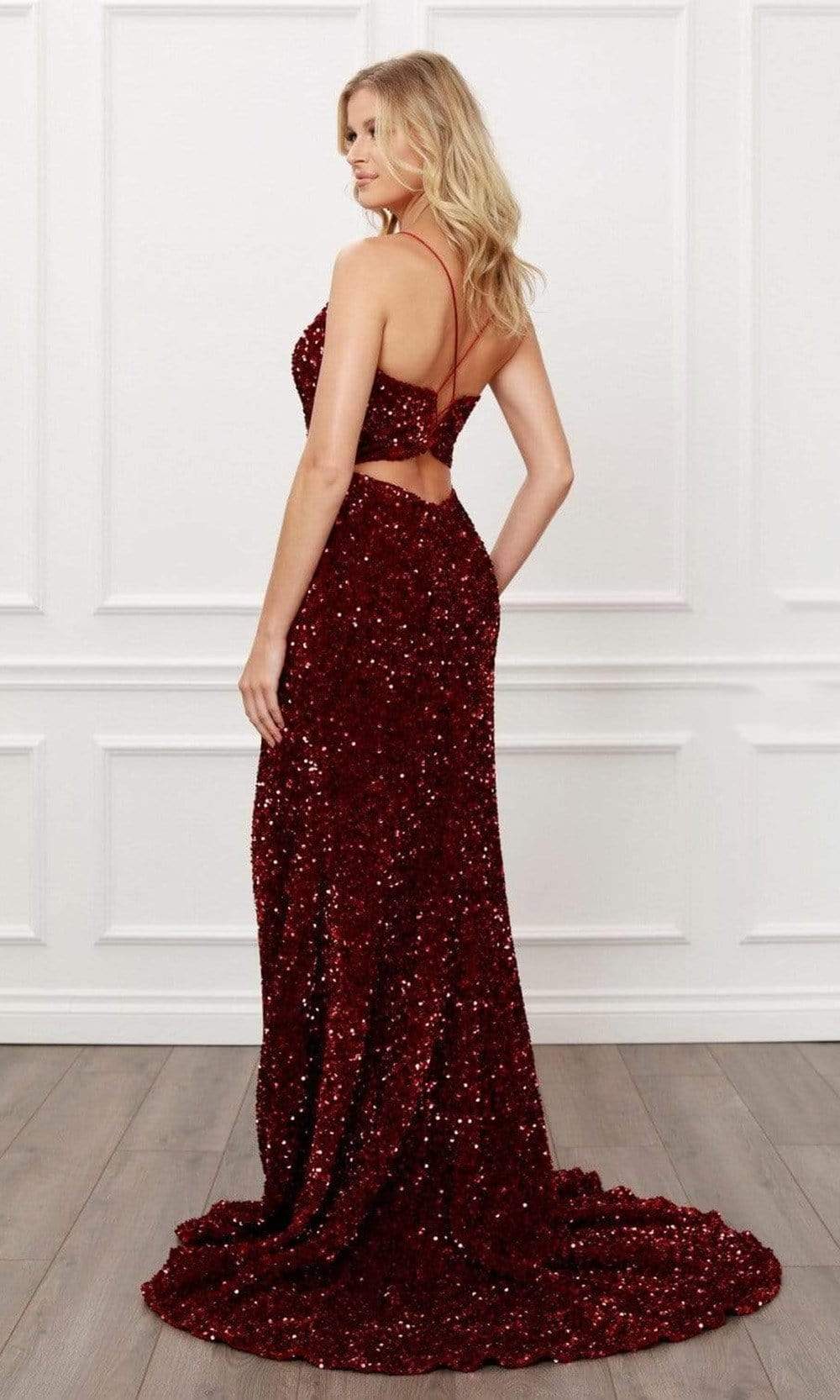 Nox Anabel - R433 Sequined Cut Out Back Long Dress Evening Dresses