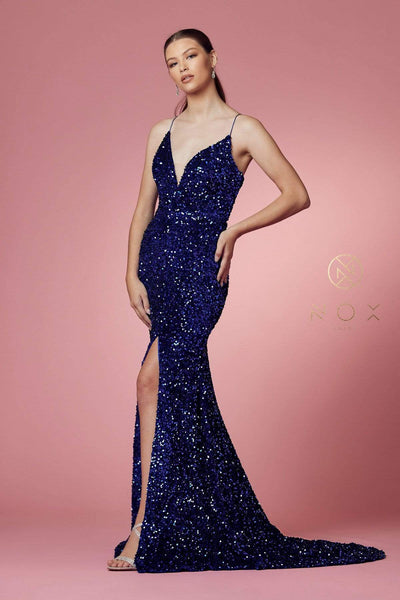 Nox Anabel - R433 Sequined Cut Out Back Long Dress Evening Dresses