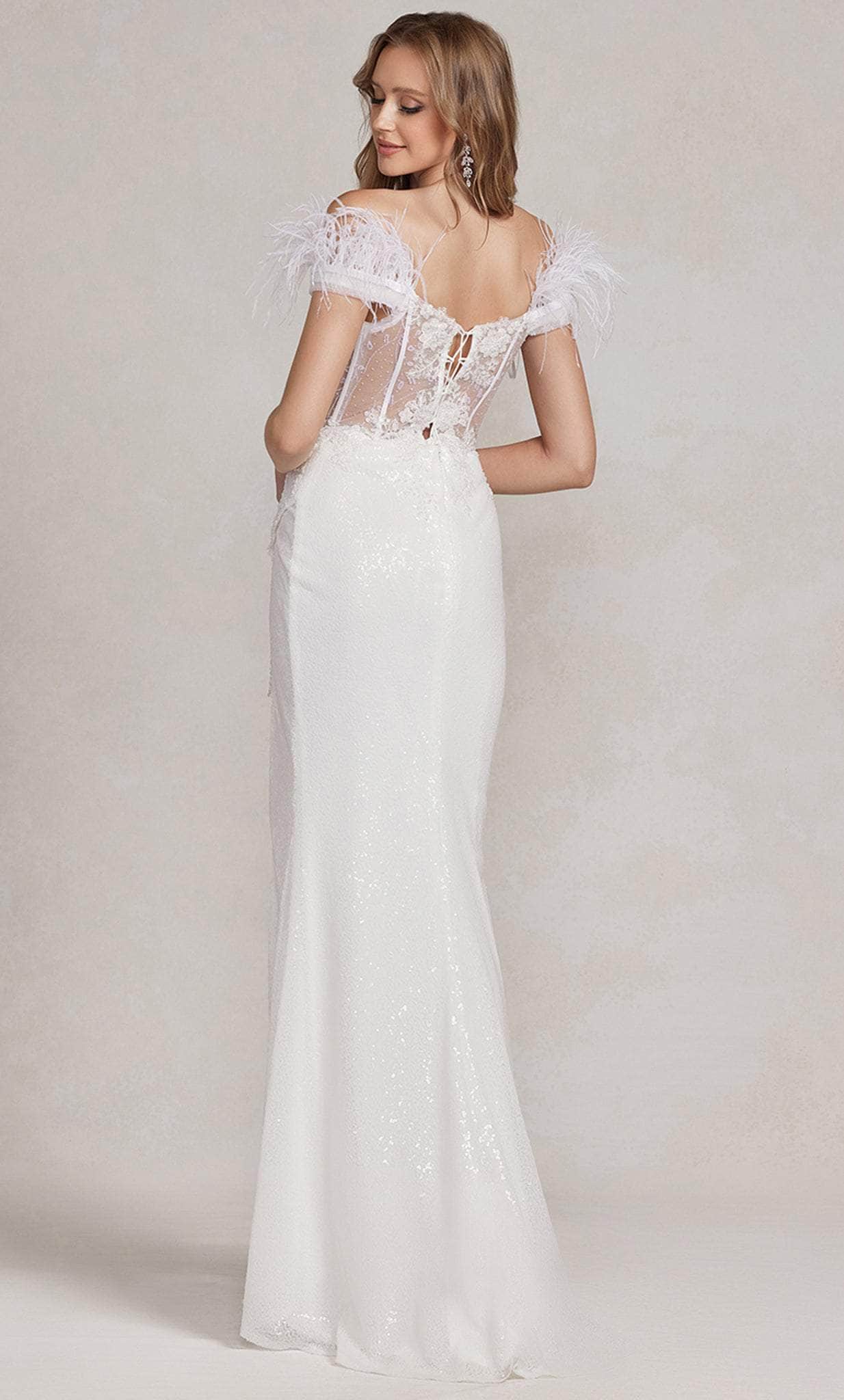 Nox Anabel S1229W - Feathered Off-Shoulder Evening Dress Bridal Dresses