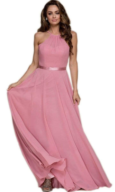 Nox Anabel - Ruched Halter Spaghetti Straps Evening Gown Y102SC In Neutral In Pink